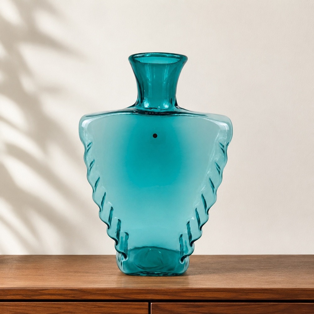 Blenko 9109 Antique Green Glass Vase by Hank Adams with Original Big B Sticker